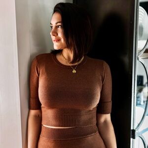 New WHO WHAT WEAR Sweater Natalie Cuffed Knit Top XS X-Small Brown FLATTERING